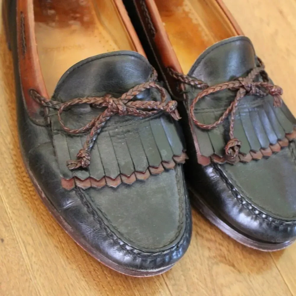 Allen Edmonds Woodstock Kiltie Two Tone Black Brown Leather Loafer‎ Shoes 10